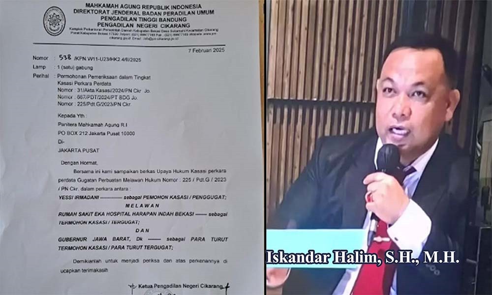 Putusan PN Cikarang Tidak Berpihak ke Korban Dugaan Mal-praktek RS Eka Hospital Bekasi, Yessi Irmadani Ajukan Kasasi